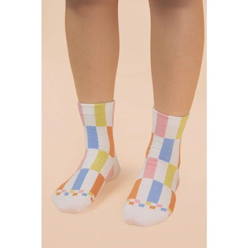 SC10005C W Very J Color Block Casual Socks White One Size